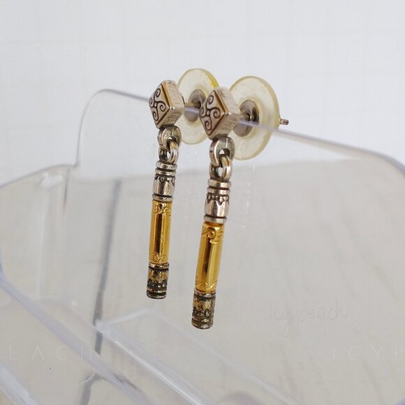 Brighton Esmeralda Bar Drop Earrings Two Tone Pierced Post Retired 2002 Classic - Picture 7 of 12